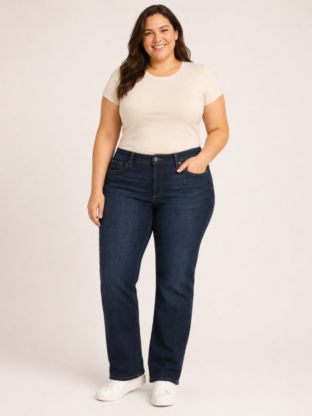 Lee Women’s Plus Size 24M Dark Wash Mid Rise Straight Leg Jeans NWT Regular Fit - Picture 1 of 9